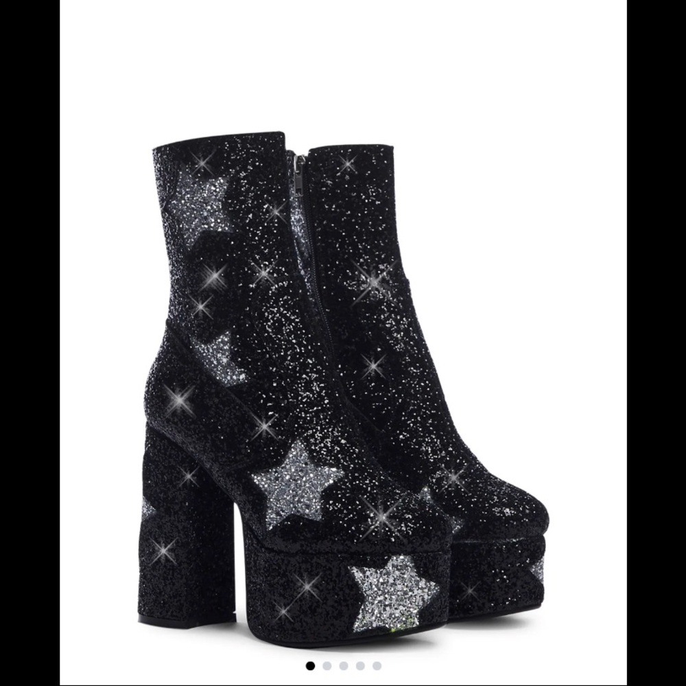 ROCKSTAR GLITTER PLATFORM BOOTS Dolls Kill Size 5 Festival Halloween